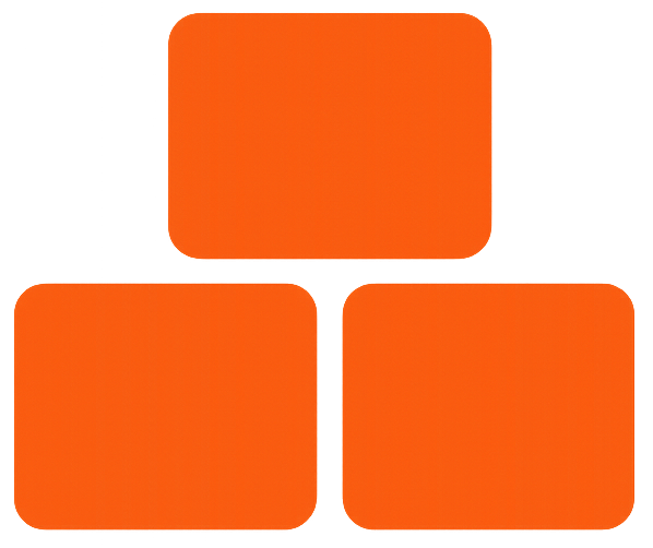 Design abstrait moderne : trois grands rectangles orange vif aux coins arrondis, disposés sur un fond dégradé orangé.
