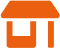 Icône minimaliste orange d'une maison avec un toit pointu et une façade ouverte, représentant un foyer ou une propriété.